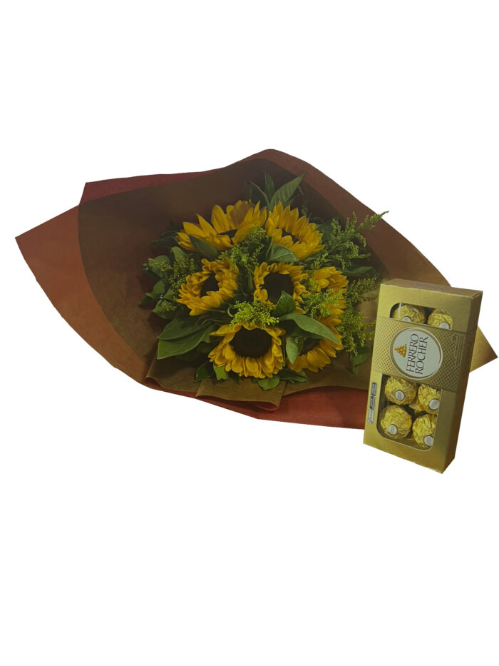 Buquê Mediano de Girassol com Rocher