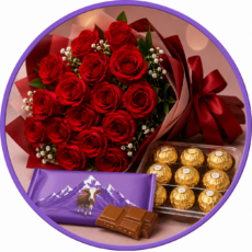icone buque de rosas e chocolate